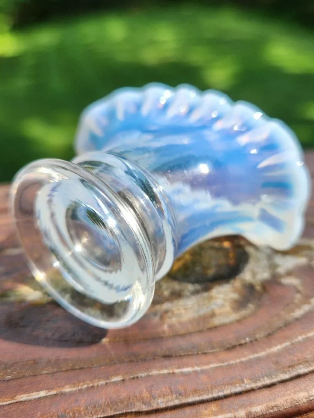 Fenton Vintage Clear French Opalescent Mini Fan Glass Crimped Vase 37 Miniature